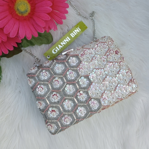 Gianni Bini Blush Geometric Floral Beaded Minaudiere